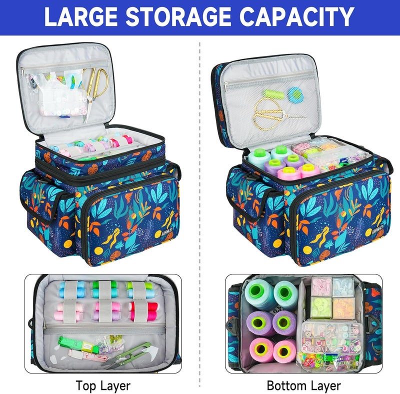 LEFORZ Sewing Supplies Organizer,Double-Layer Sewing Accessories Storage Bag,Protable Travel Sewing Box Sewing Basket for Sewing Tools,Leaf Pattern(Bag Only) - Image 3